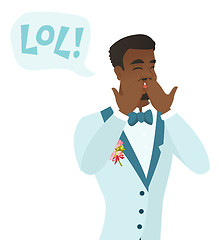 Image showing Young african-american groom laughing out loud.