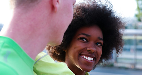 Image showing Portrait of multiethnic group of young people on the jogging