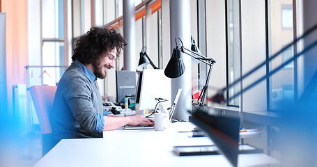 Image showing businessman working using a laptop in startup office