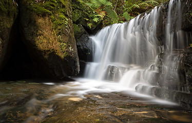 Image showing Waterfall in lush mountain gully