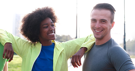 Image showing Portrait of multiethnic group of young people on the jogging