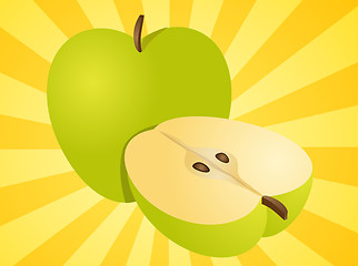 Image showing Apple whole and half illustration