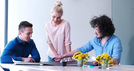 Image showing Startup Business Team At A Meeting at modern office building