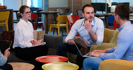 Image showing Startup Business Team At A Meeting at modern office building