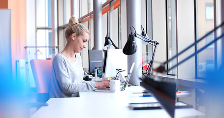 Image showing businesswoman using a laptop in startup office