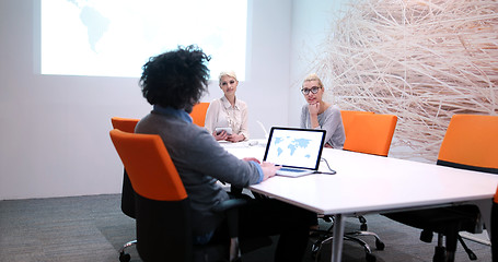 Image showing Startup Business Team At A Meeting at modern office building