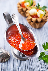 Image showing tartalets, butter and salmon caviar