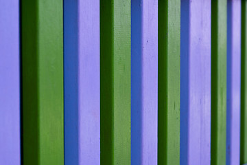 Image showing Colorful blue and green wooden striped plank wall.