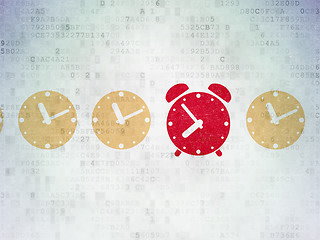 Image showing Time concept: alarm clock icon on Digital Data Paper background