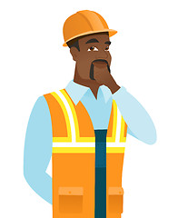 Image showing African-american builder thinking.