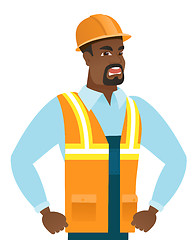 Image showing Young african-american angry builder screaming.