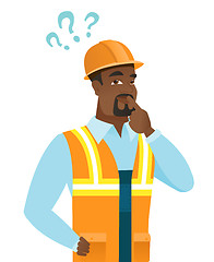 Image showing African thinking builder with question marks.