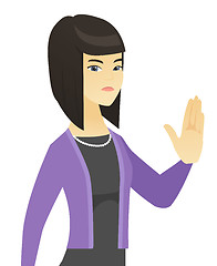 Image showing Asian business woman showing palm hand.