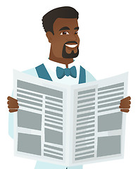 Image showing Young african-american groom reading newspaper.