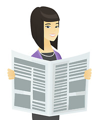 Image showing Asian business woman reading newspaper.