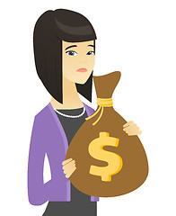 Image showing Asian business woman holding a money bag.