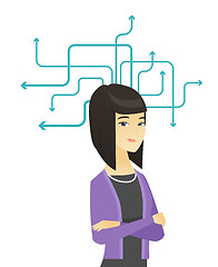 Image showing Young asian business woman thinking.