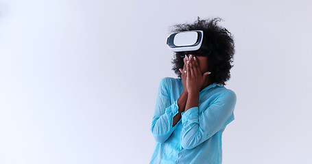 Image showing black girl using VR headset glasses of virtual reality