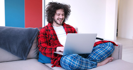 Image showing man drinking coffee enjoying relaxing lifestyle