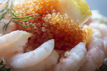 Image showing Seafood sandwich with shrimps and roe