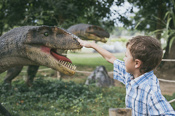 Image showing little boy playing in the adventure dino park.