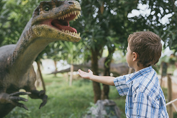 Image showing little boy playing in the adventure dino park.