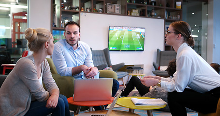 Image showing Startup Business Team At A Meeting at modern office building