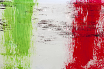 Image showing Italian flag painted with  brush strokes on white background.