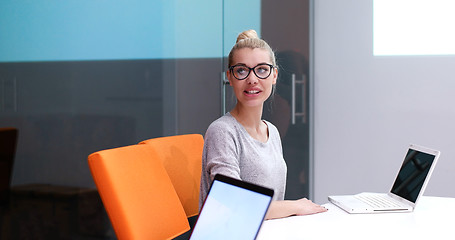 Image showing businesswoman using a laptop in startup office