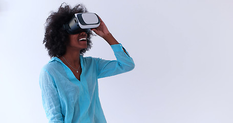 Image showing black girl using VR headset glasses of virtual reality