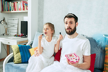 Image showing Father and his six years kid girl at home