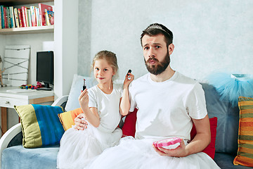 Image showing Father and his six years kid girl at home