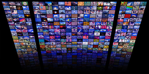 Image showing LCD TV panels as Video wall with colorful images