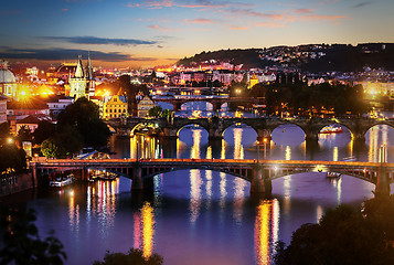 Image showing View of illuminated bridges