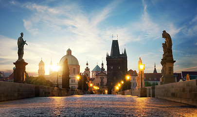 Image showing Bridge in Prague at dawn