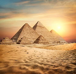 Image showing Pyramids in sand