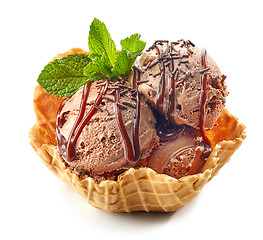 Image showing chocolate ice cream in waffle basket