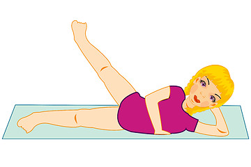 Image showing Girl does gymnastic exercise on small rug