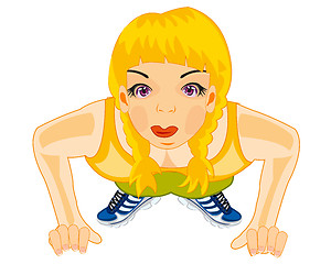 Image showing Girl athlete does power exercise on hand