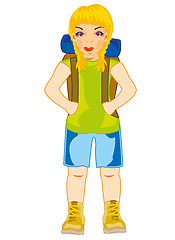 Image showing Vector illustration of the young girl of the tourist with rucksack