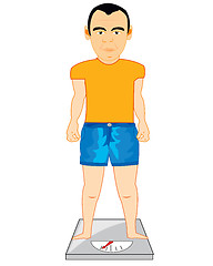Image showing Vector illustration men on weight measuring weight