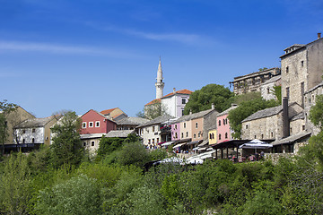 Image showing Mostar with the Old Bridge houses and minarets in Bosnia and Her
