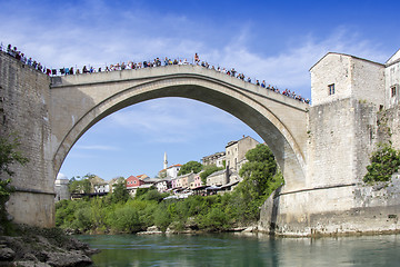 Image showing Mostar with the Old Bridge houses and minarets in Bosnia and Her