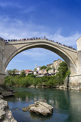 Image showing Mostar with the Old Bridge houses and minarets in Bosnia and Her