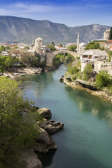 Image showing Mostar with the Old Bridge houses and minarets in Bosnia and Her