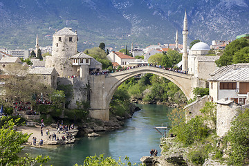 Image showing Mostar with the Old Bridge houses and minarets in Bosnia and Her