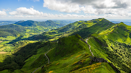 Image showing Volcanic mountains viewed  from Puy Mary