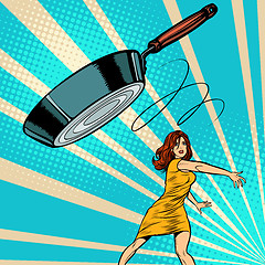 Image showing woman throws a frying pan