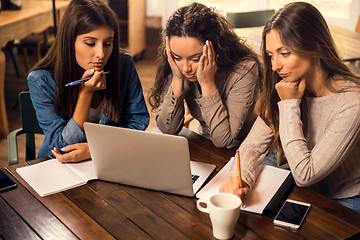 Image showing Female friends worried with final exams