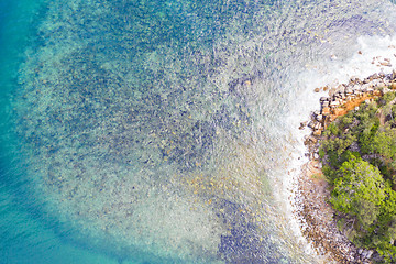 Image showing Blue waters rocky cove aerial in Sydney